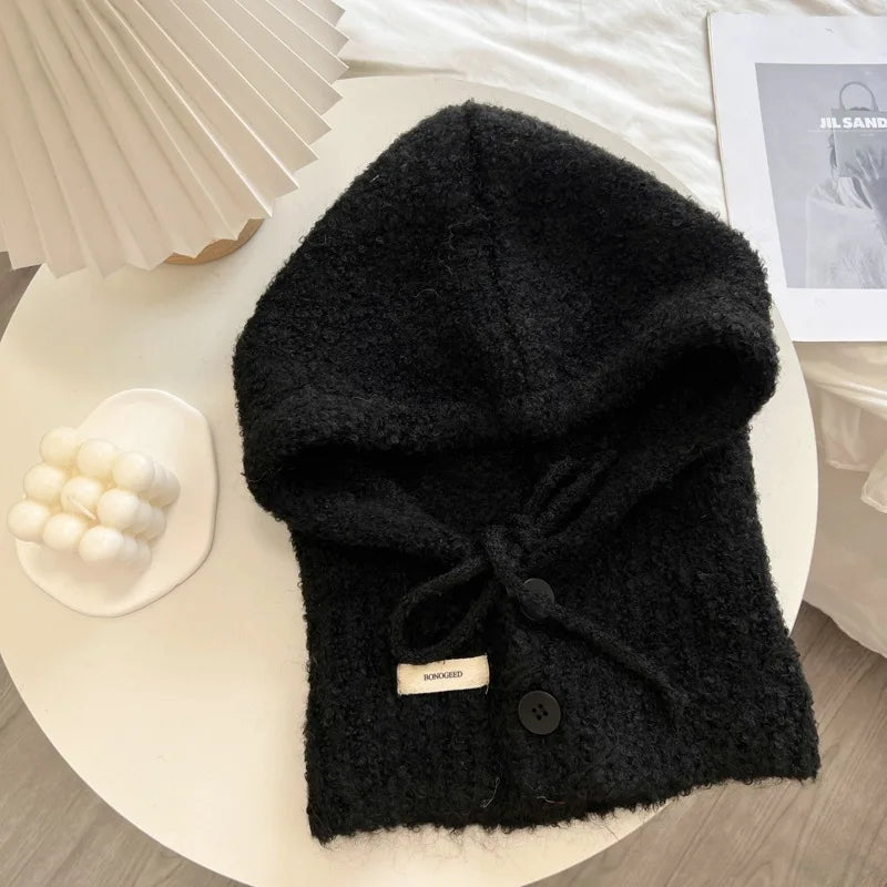 2025 New Style South Korea Balaclava Hat All-in-One Warm Keeping Ear Protection Hooded Scarf Knitted Woolen Cap - Ice Cream Cake