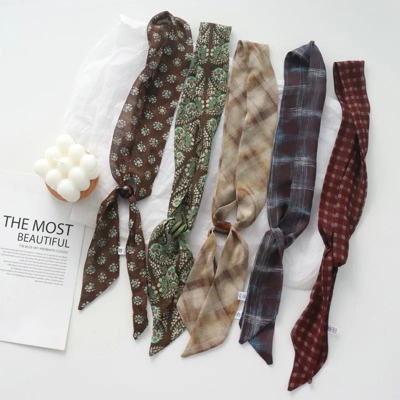 Retro Maillard Brown Floral Scarf Fashionable Old Money Style Light Luxury High-Grade Temperament Small Square Towel Lazy Scarf - Ice Cream Cake