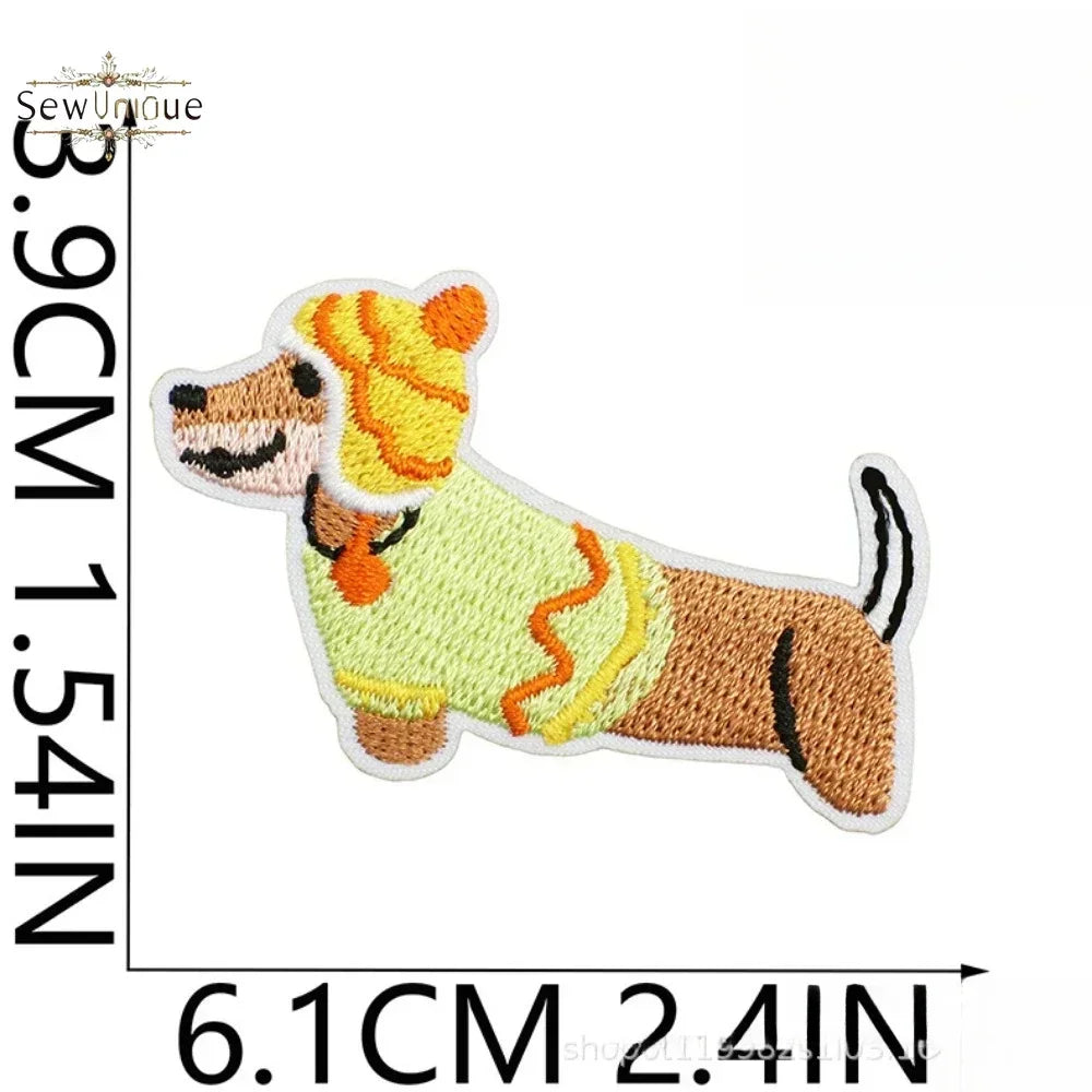 Korean Cute Dachshund Dog Embroidery Cloth Sticker DIY Bag Dress Up Puppy Patch Ironing DIY Apparel Sewing Supplies - Ice Cream Cake