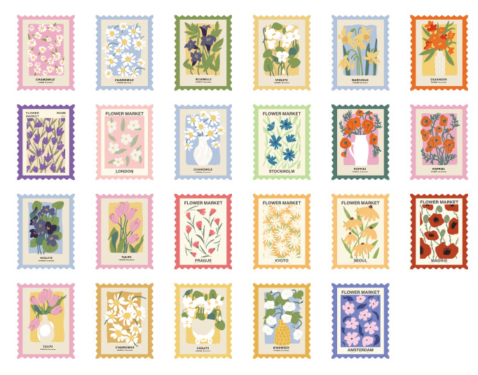 Flower Stamps Sticker Set (46pcs)