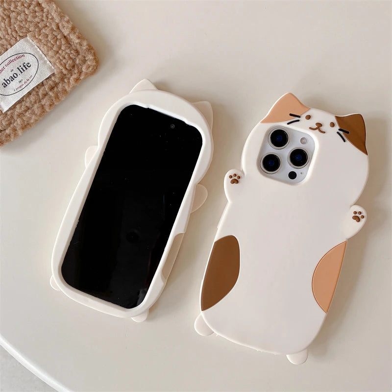 Cartoon Cute Cat Silicone Soft Case for IPhone 17 16 15 14 13 Pro Max Plus 17Pro 16Pro IPhone17 ProMax IPones Women Girls Cover - Ice Cream Cake