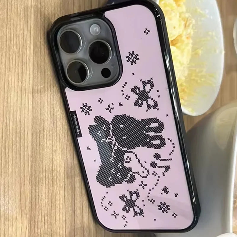 Korean Ins Pink Pixel Rabbit Angel Wings Cartoon Phone Case For iPhone 17 16 15 14 13 12 11 Pro Max Plus Acrylic Cover - Ice Cream Cake