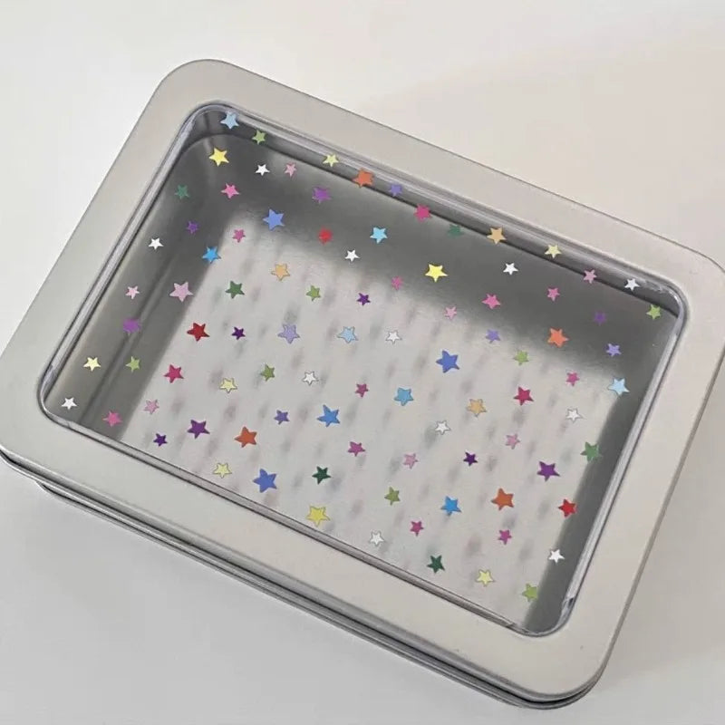 Colorful Star Earring Storage Tin Box Four Leaf Clover Design Simple Desktop Organizer Small Card Badge Storage Box - Ice Cream Cake