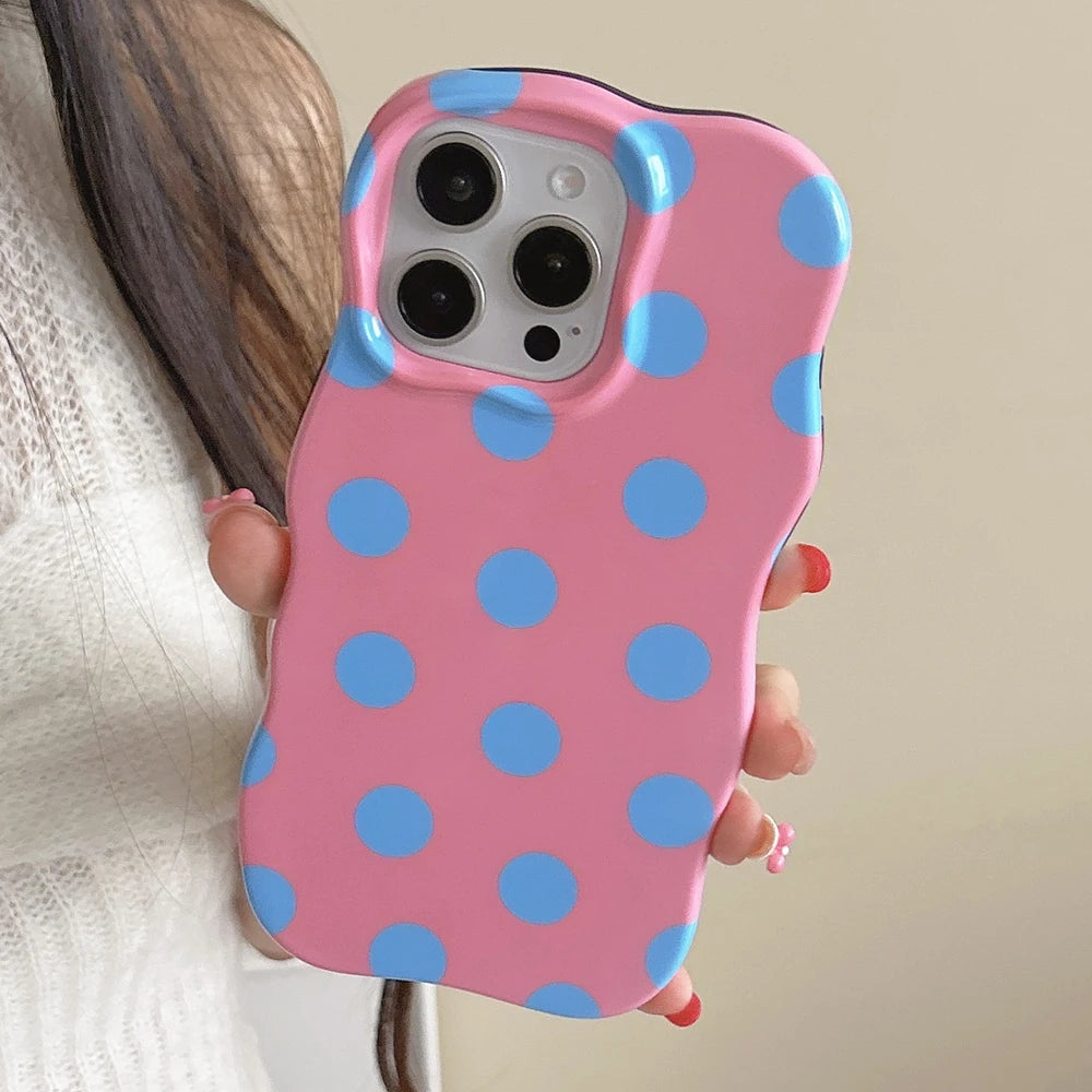 Fashion 2 in 1 Glossy Wave Point Phone Case for iPhone 13 14 15 16 17 Pro Max Wave Edges Comfortable Touch Hard Slim Back Cover - Ice Cream Cake