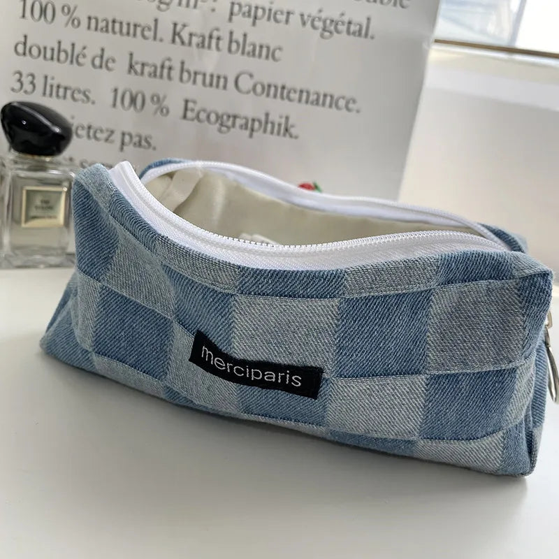 Korean Fashion Plaid Travel Makeup Kits Cosmetic Storage Bag Women Handbags Wallet Organizer Cute School Pencil Cases Pouch Bags - Ice Cream Cake
