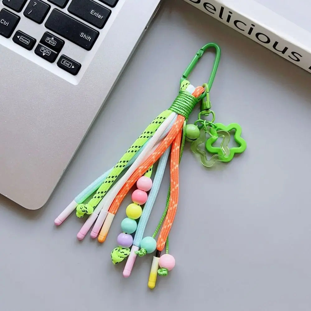 Y2K Braided Rope Keychain Handmade Creative Acrylic Striped Webbing Keychain Colorful Long Tassel Bag Charms Bag Accessories - Ice Cream Cake