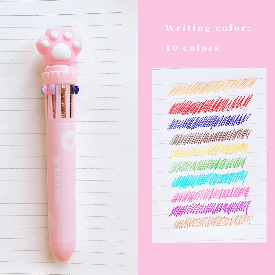 Cat Paw 10 Colours Ballpoint Pen - Ice Cream Cake