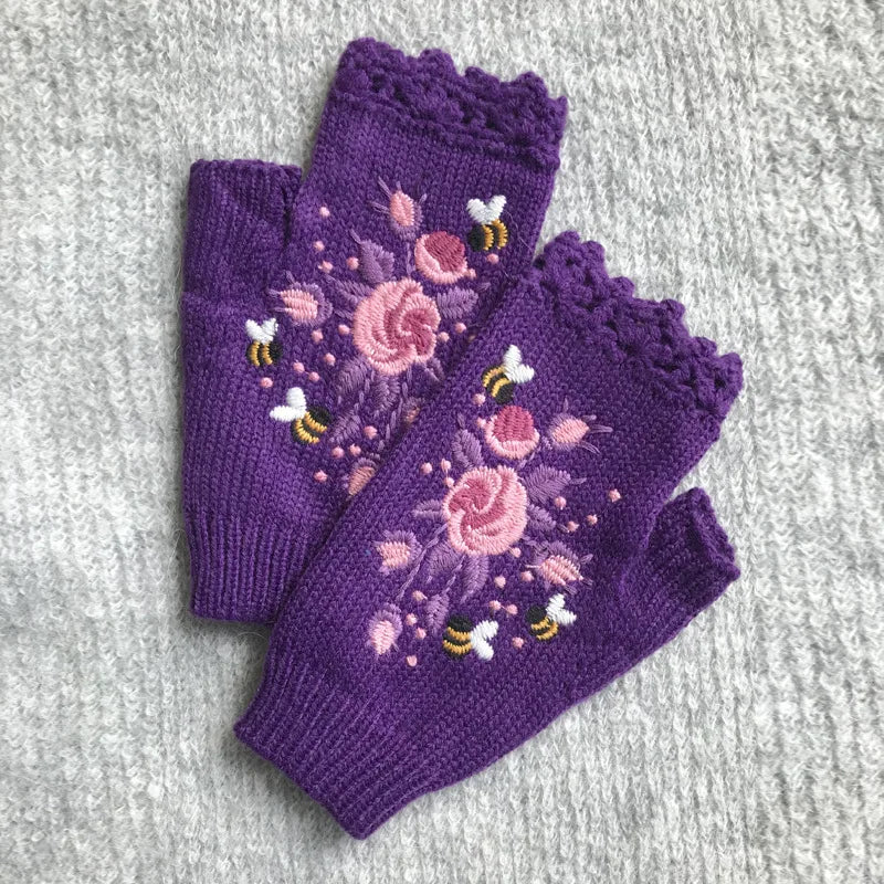 Half Finger Gloves Women Knitted Fingerless Winter Gloves Soft Crochet Bee Knitting Faux Wool Fingerless Gloves Wrist Warmer - Ice Cream Cake