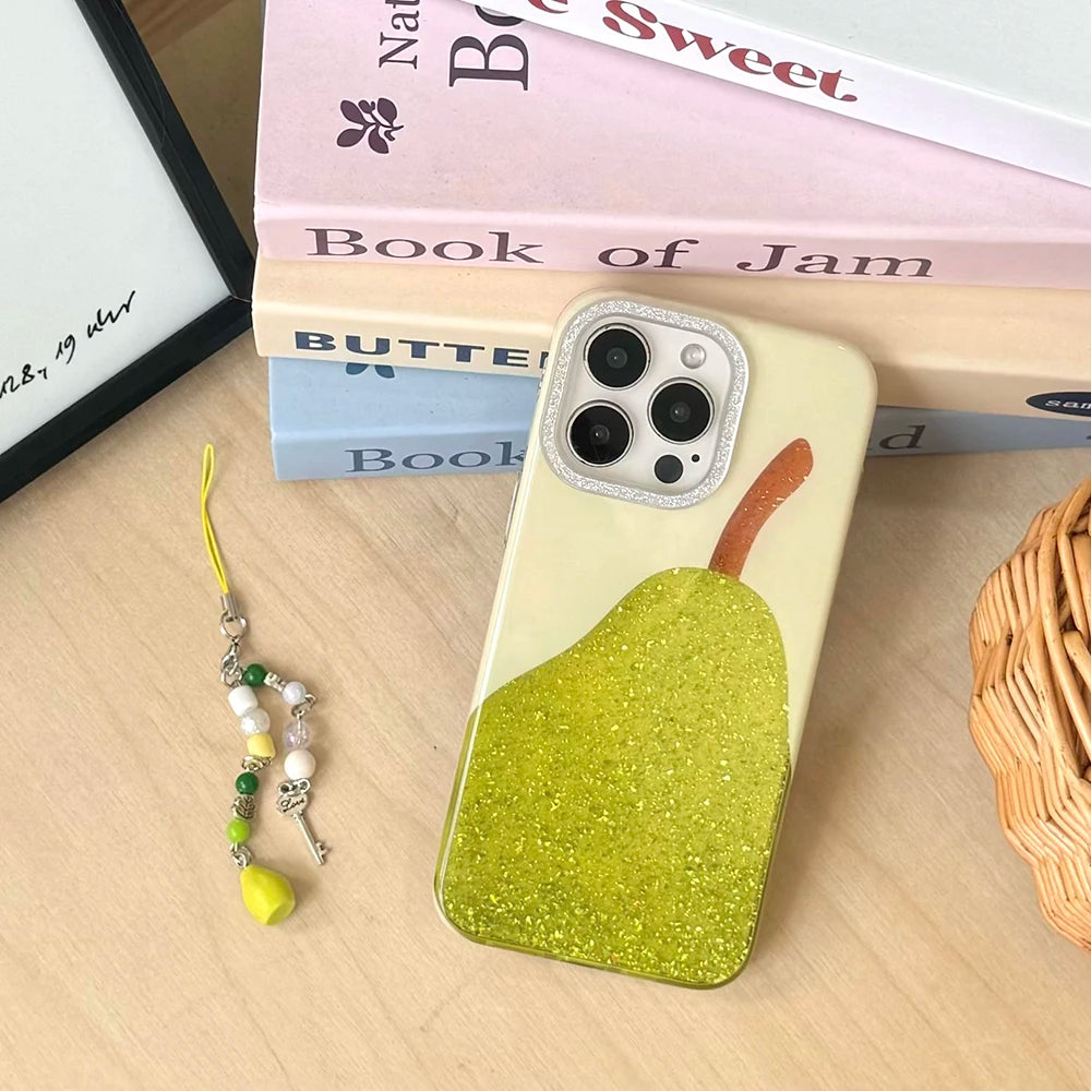 Fashion Cute Pear Glitter Bling Phone Case for iPhone 15 16 14 13 17 Pro Max Diamond Clear Luxury Transparent Cover Women Girl - Ice Cream Cake