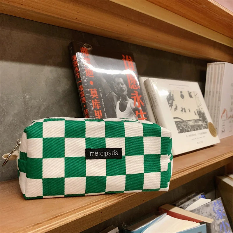 Korean Fashion Plaid Travel Makeup Kits Cosmetic Storage Bag Women Handbags Wallet Organizer Cute School Pencil Cases Pouch Bags - Ice Cream Cake