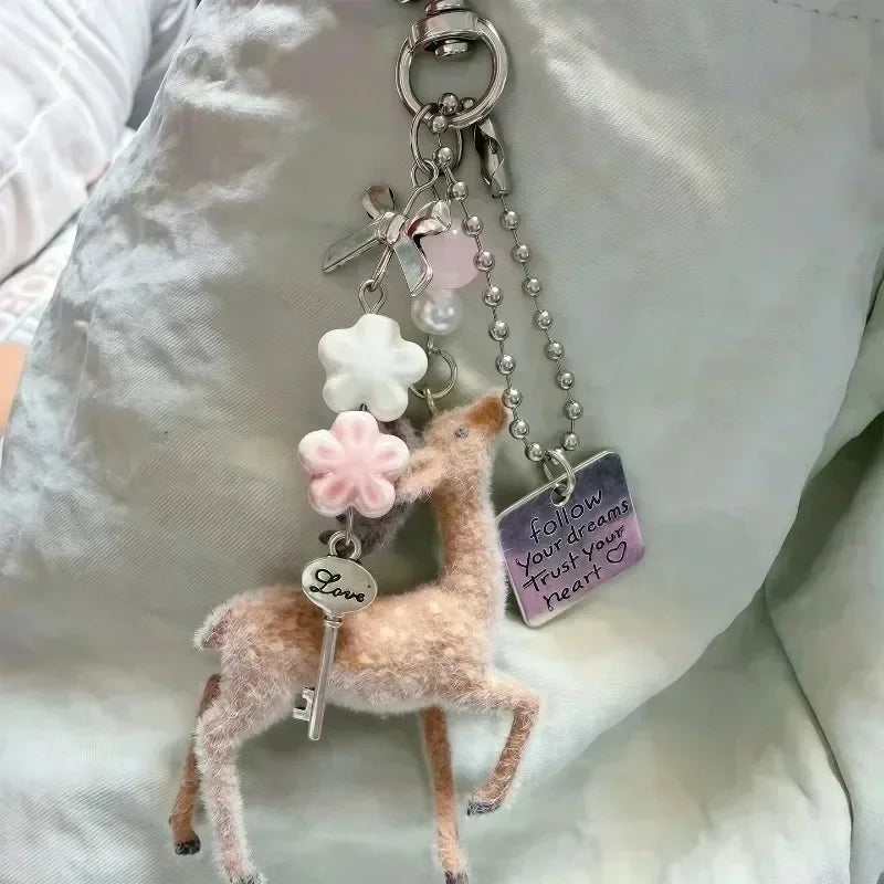 Flocked Deer Coquette Clip-On Charm Keychain
