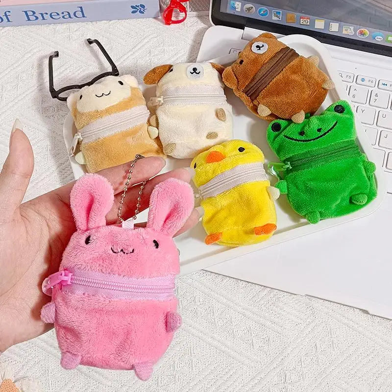 Plush Zipper Animal Clip-On Keychain Bag Charm