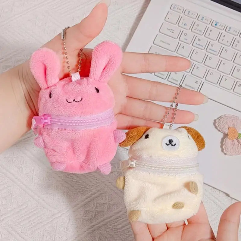 Plush Zipper Animal Clip-On Keychain Bag Charm