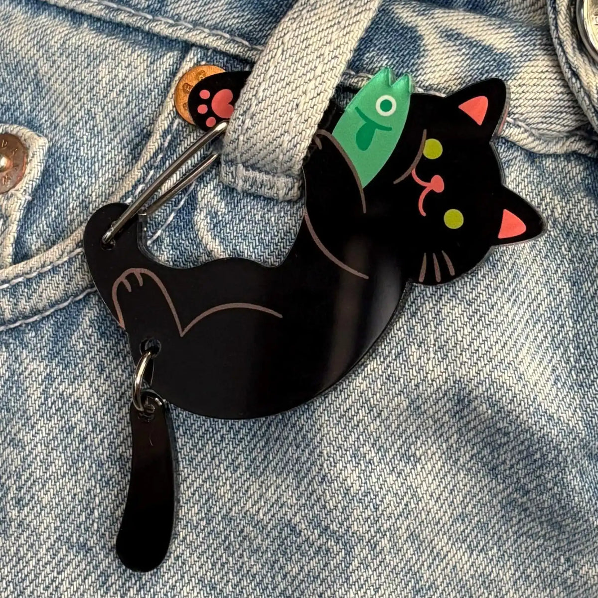 Black Kitty Cat Carabiner Clip - Ice Cream Cake