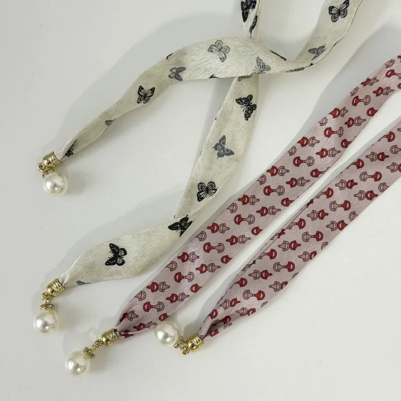 Faux Pearl Detail Skinny Scarf