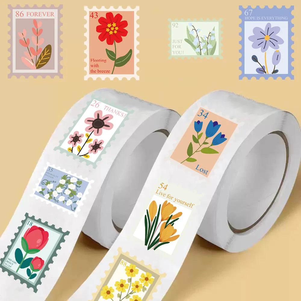Floral Stamps Sticker Roll (500 Stickers)
