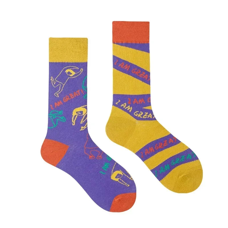 Mismatched Pop Colour Crew Socks (12 Designs) - Ice Cream Cake