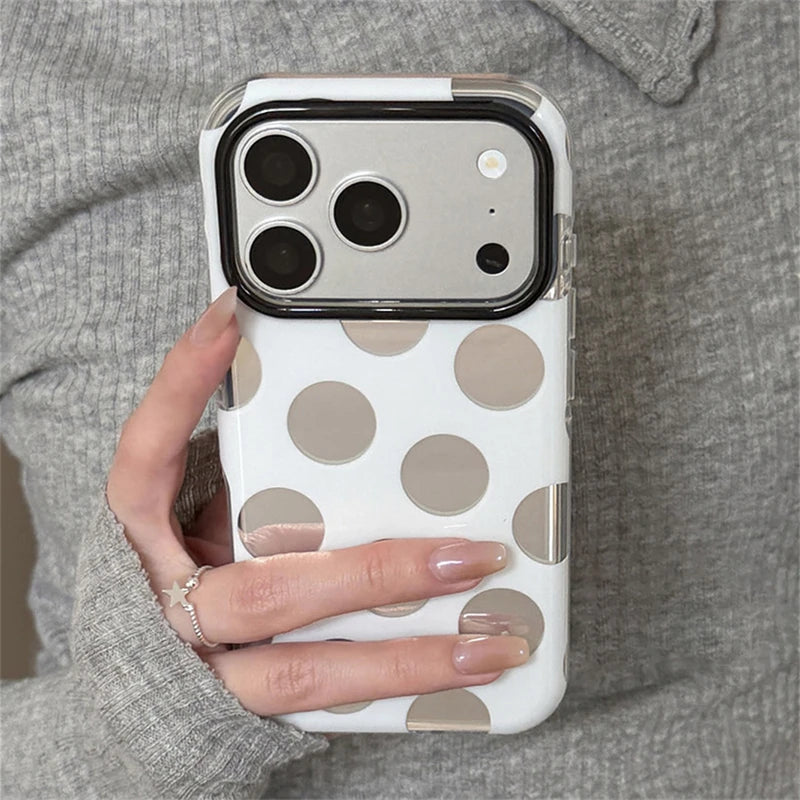 INS Silvery Polka Dot Elements Phone Case For iPhone 17 16 15 Pro Max 17Pro 16Pro 17promax Round Edge Trend Y2K Phone Back Cover - Ice Cream Cake