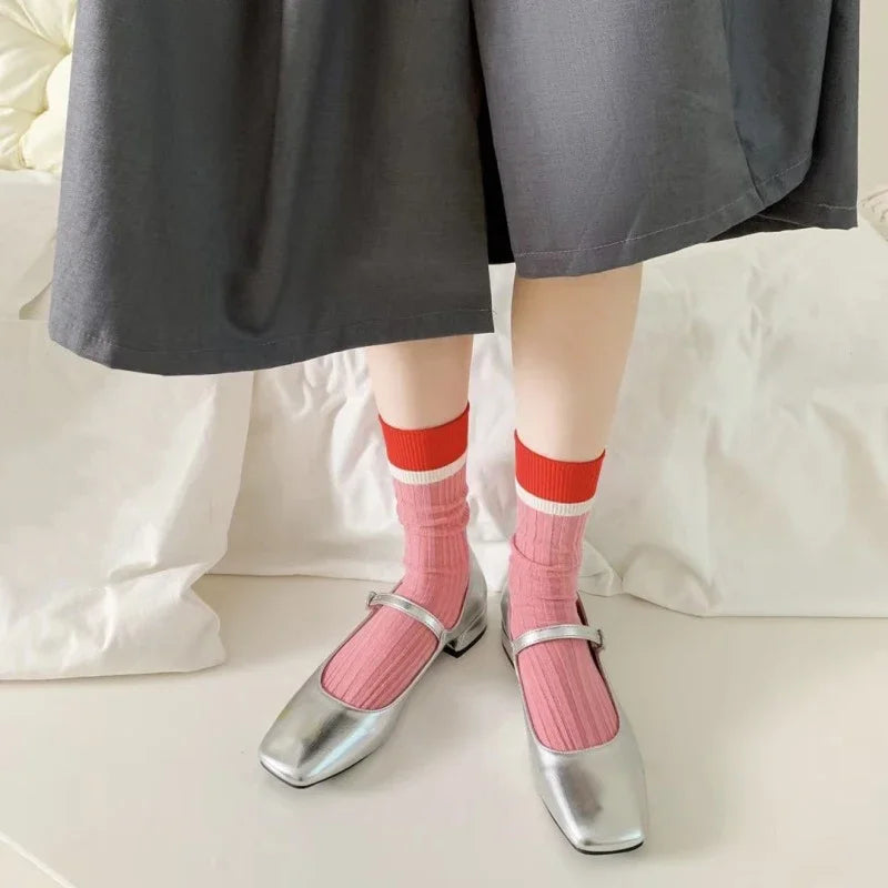 Contrast Stripe Crew Socks - Ice Cream Cake