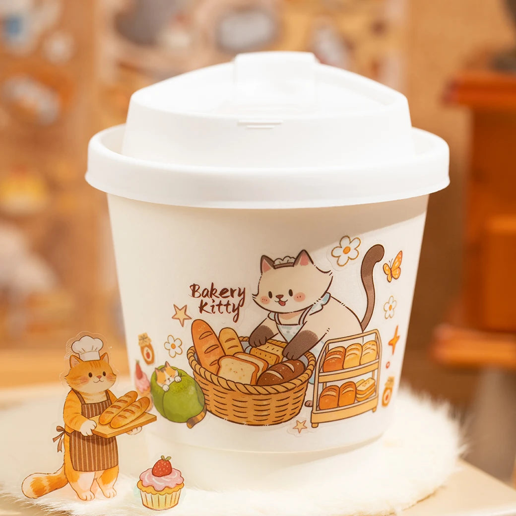 Mr.Paper 20 Sheets Die-Cut Cat Sticker Book, Cat Collection Series Waterproof Decals for Journal Scrapbooking, Coffee Cup DIY - Ice Cream Cake