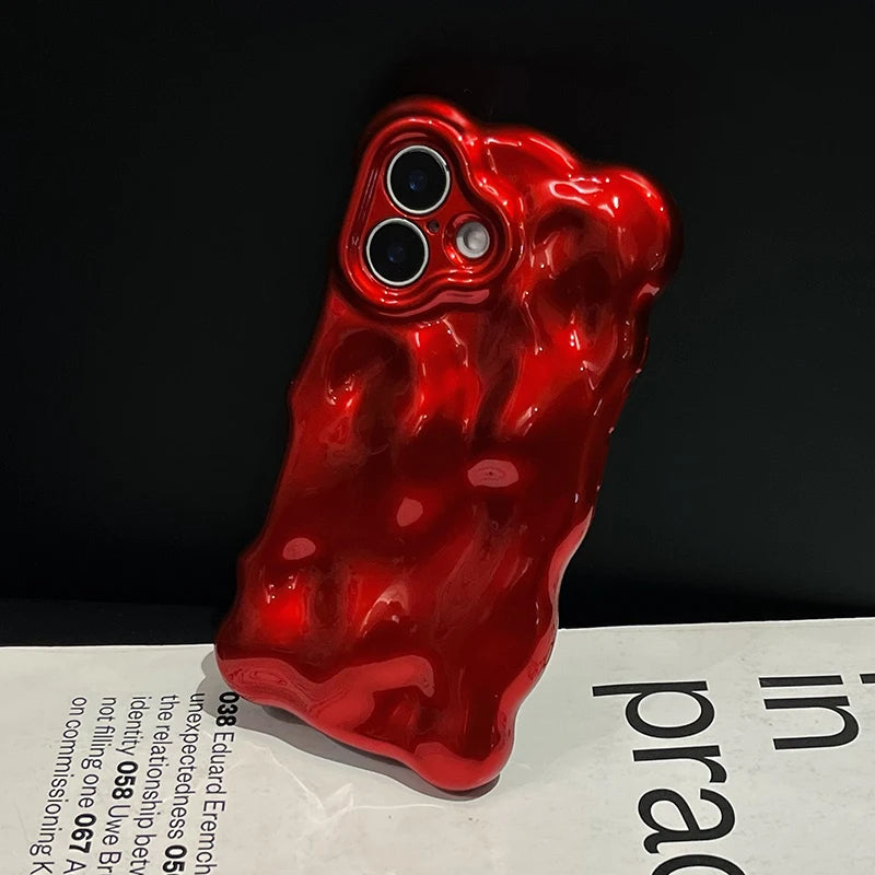 Fashion Red Wave Water Ripple TPU Phone Case For iPhone Air 11 12 13 14 16 17 Pro Max 15 Plus Anti-Fall Silicone Back Cover - Ice Cream Cake