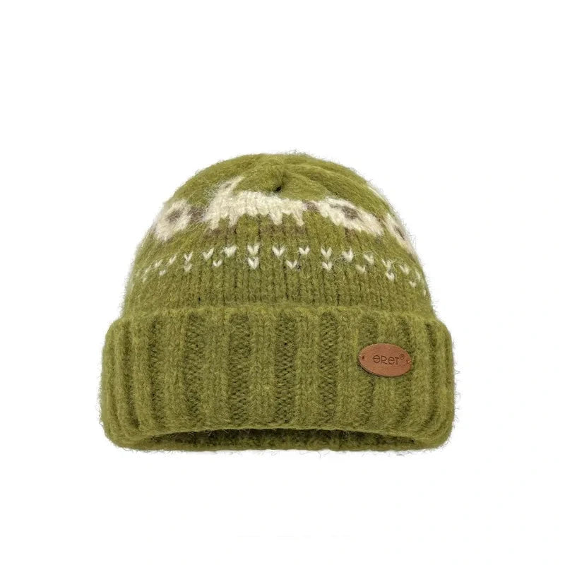 Sheep and Alpaca Farm Fair Isle Knit Beanie Hat