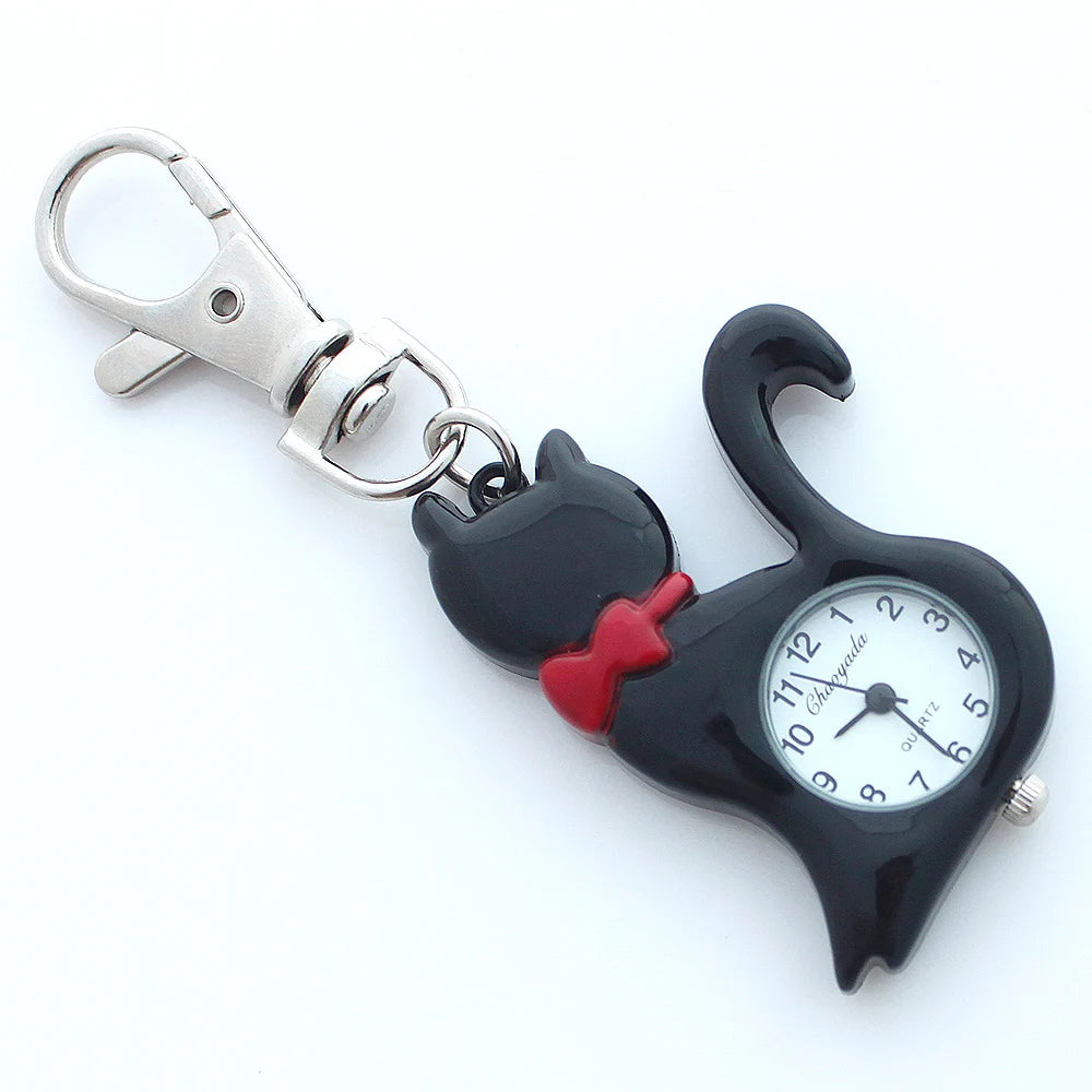 Fancy Bowtie Piano Cat Clip-On Keychain Watch