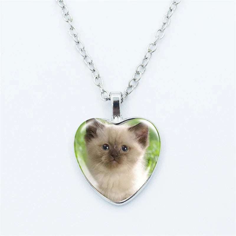 Heart Shaped Kitschy Kitty Cat Pendant Necklace