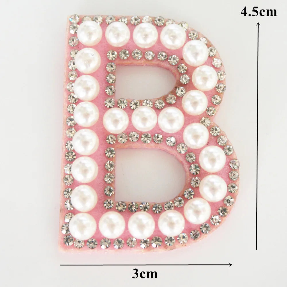 Pink A-Z Rhinestone Pearl Iron-On Patches - Ice Cream Cake