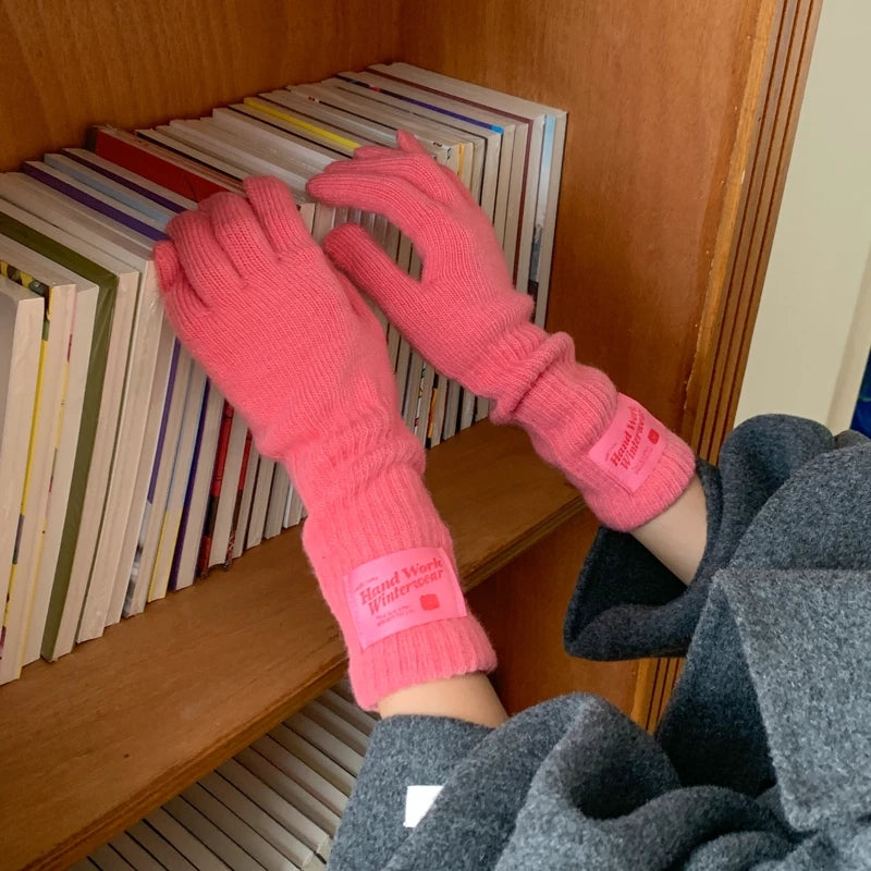 New Fashion Solid Color Touch Screen Knitted Gloves Women Winter Gloves Warm Gloves Solid Work Gloves Mittens For Women - Ice Cream Cake