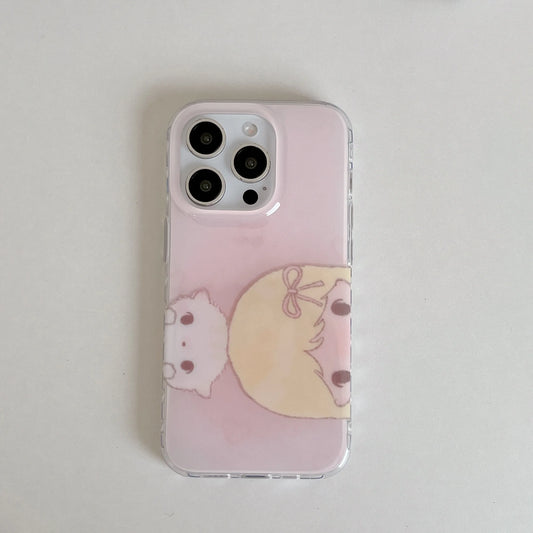 Phone case with cartoon design on a light gray background