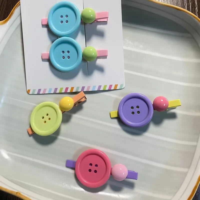Colourful Button Hair Clip Set