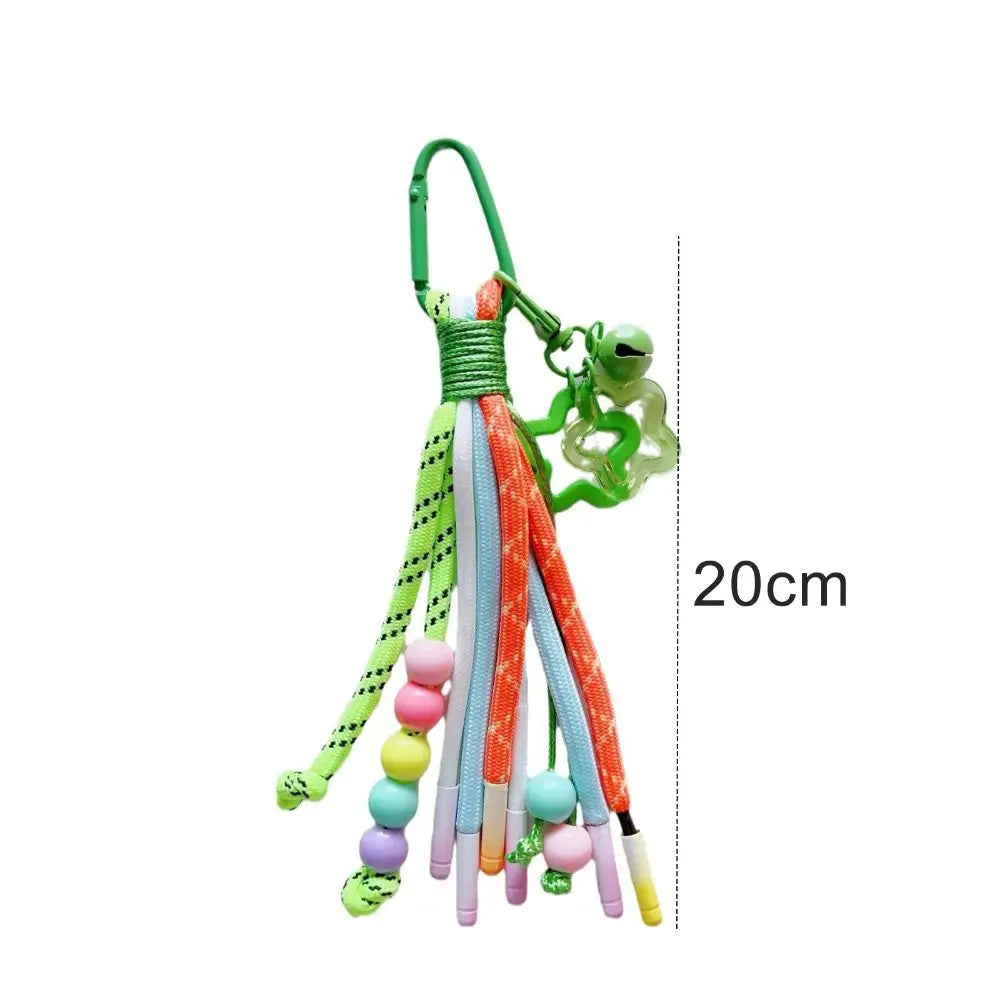 Y2K Braided Rope Keychain Handmade Creative Acrylic Striped Webbing Keychain Colorful Long Tassel Bag Charms Bag Accessories - Ice Cream Cake