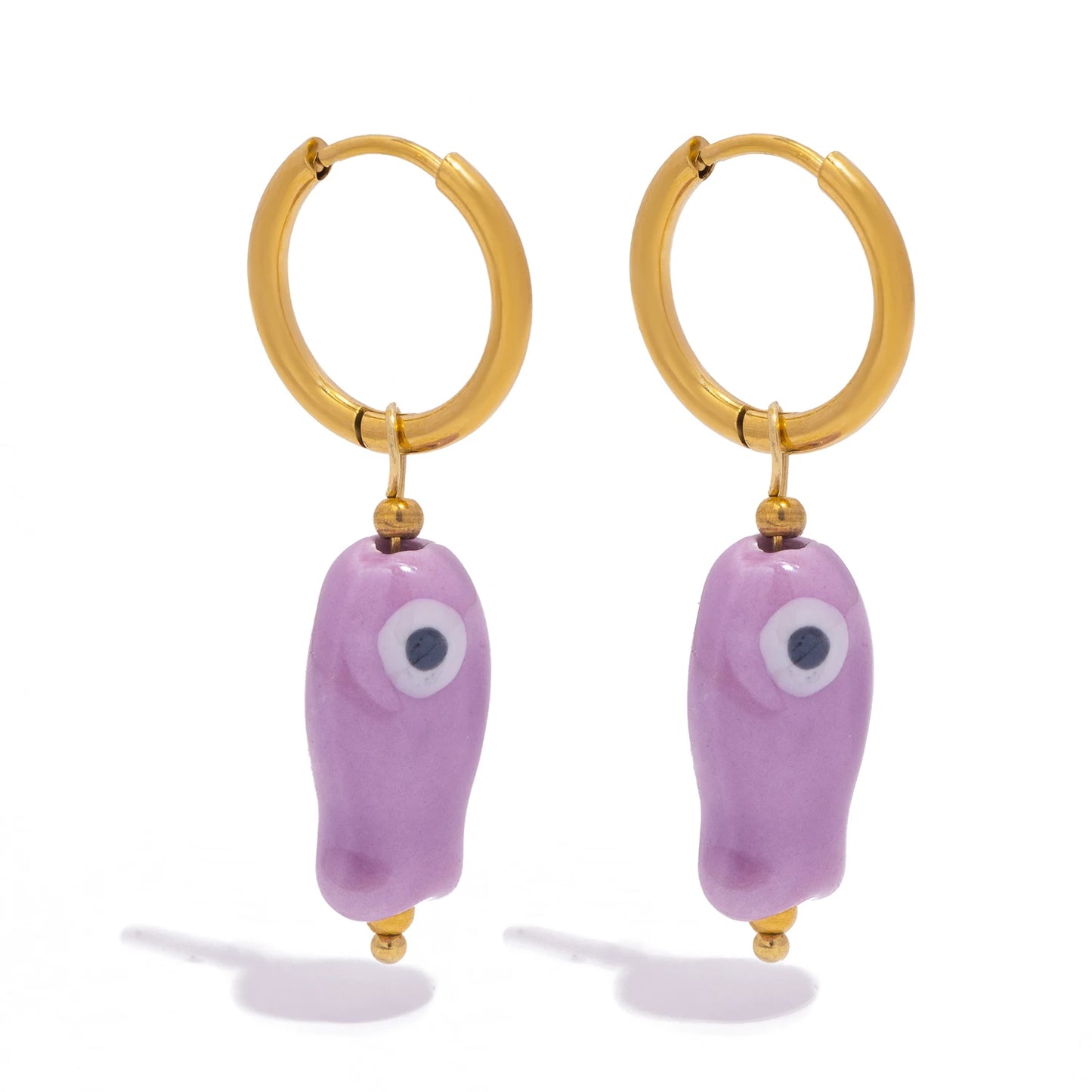 Stainless Steel Ceramic Fish Earrings for Women, Summer Dopamine Jewelry with Vibrant Colorful Pendant Hypoallergenic Gift - Ice Cream Cake
