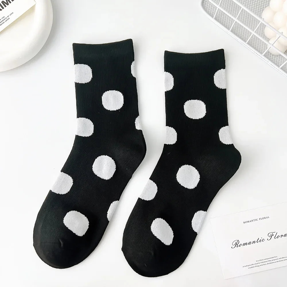 5 Pairs Comfort Rainbow Polka Dot Socks Casual Japanese Dot Sweat Retro Modern Women Mid tube Sweet Style Skin Friendly Sweat - Ice Cream Cake