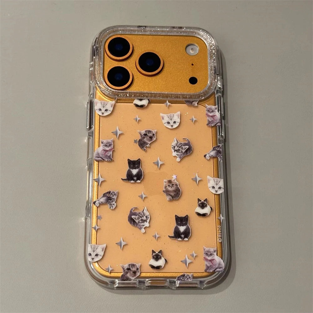 Phone case with cat designs on a beige background