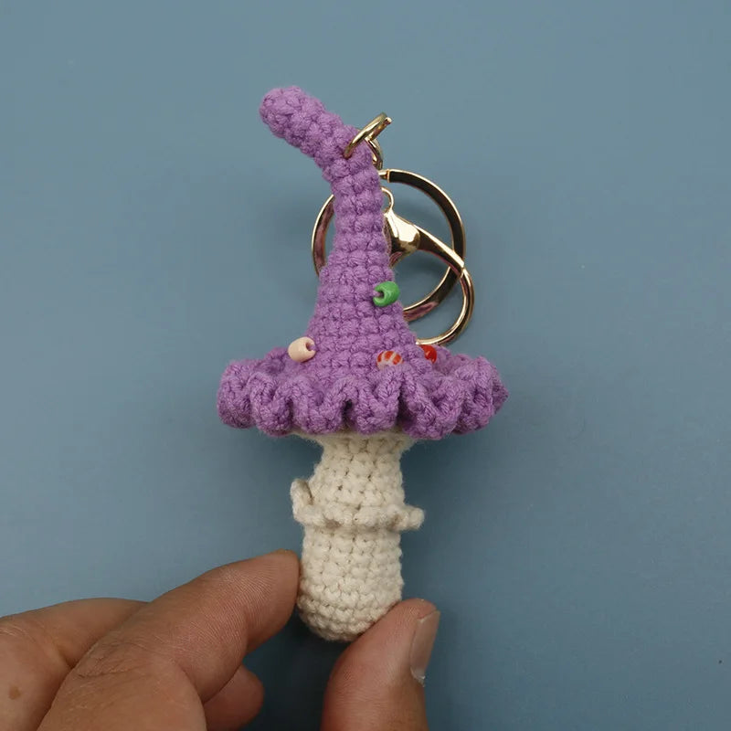 Handmade Crochet Mushroom Keychain Charm