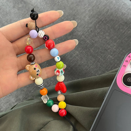 Teddy Rainbow Beaded Wrist Strap - Ice Cream Cake