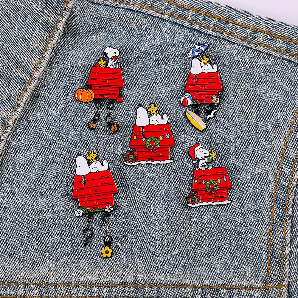 Seasonal Snoopy Dog House Enamel Pin with Dangly Charms