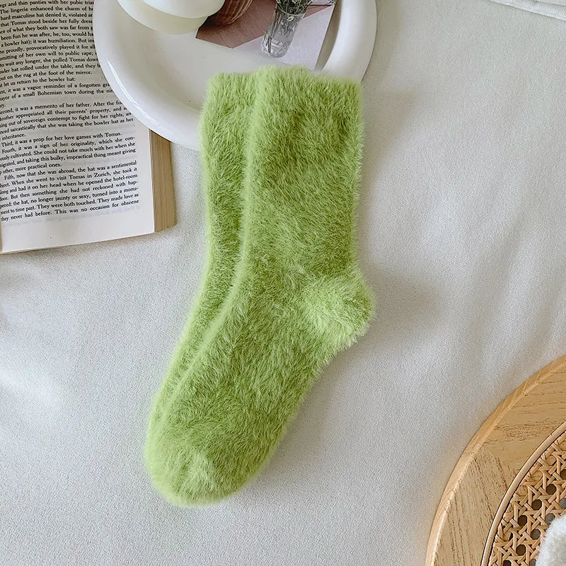 Female Mink Fur Snow-ground Knee Socks, Winter and Autumn Thickened and Warmened Padded Socks, Floor Sleeping Socks - Ice Cream Cake