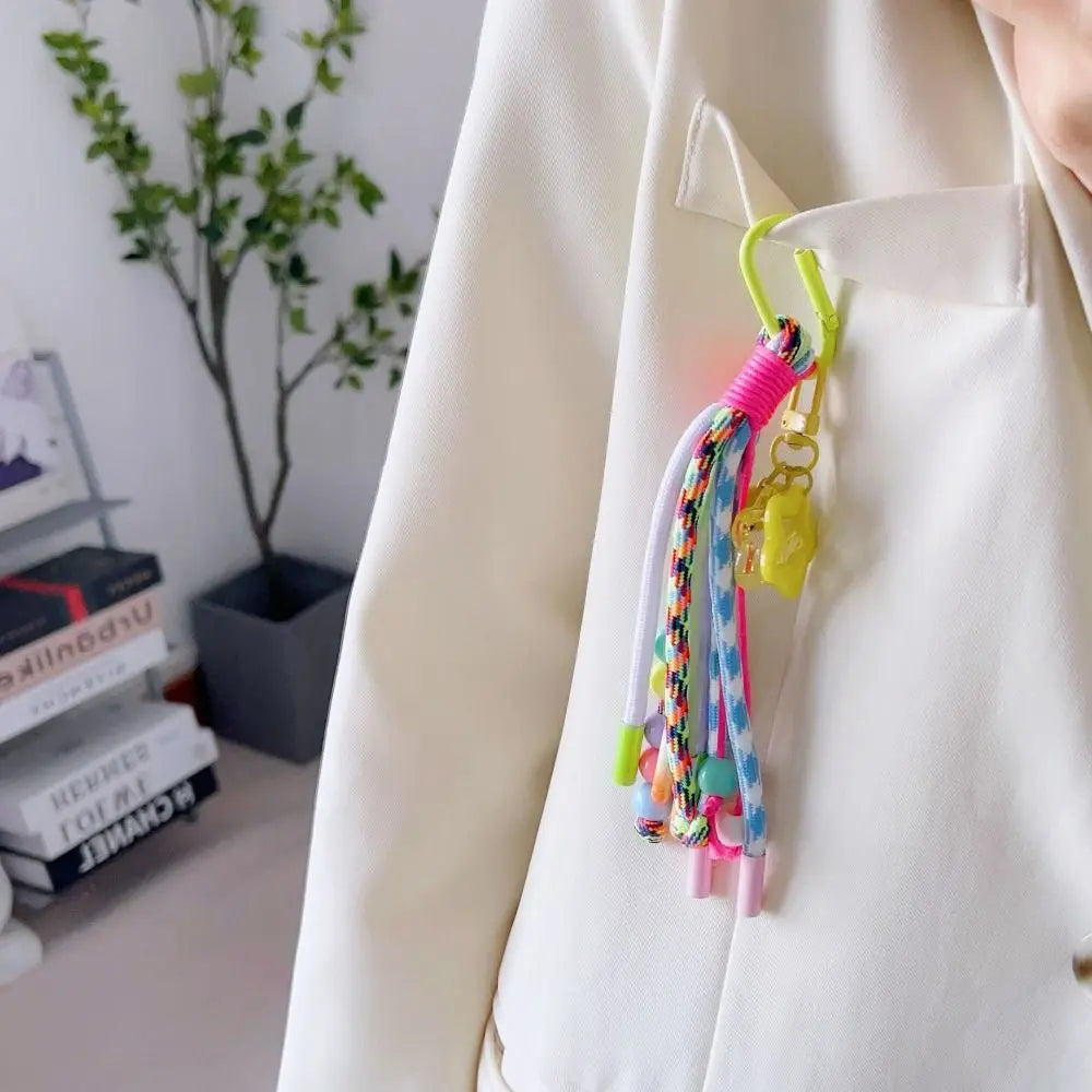Y2K Braided Rope Keychain Handmade Creative Acrylic Striped Webbing Keychain Colorful Long Tassel Bag Charms Bag Accessories - Ice Cream Cake