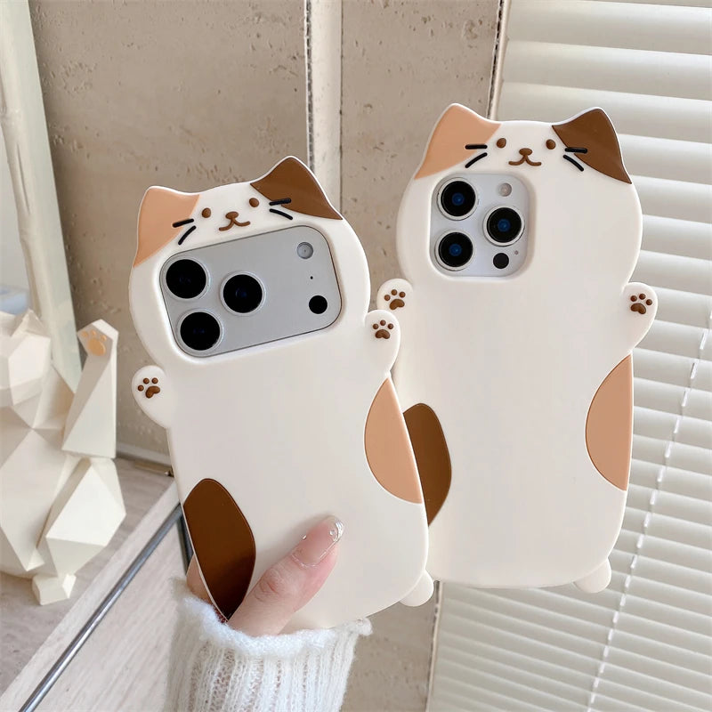 Cartoon Cute Cat Silicone Soft Case for IPhone 17 16 15 14 13 Pro Max Plus 17Pro 16Pro IPhone17 ProMax IPones Women Girls Cover - Ice Cream Cake