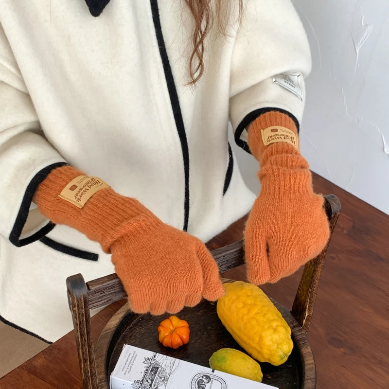 New Fashion Solid Color Touch Screen Knitted Gloves Women Winter Gloves Warm Gloves Solid Work Gloves Mittens For Women - Ice Cream Cake