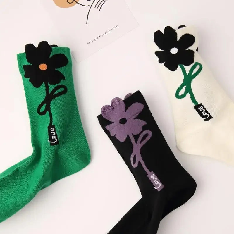Women Socks Japanese Korean Style Cartoon Flower Rabbit Harajuku Cute Kawaii Mid Tube Breathable Casual Short Cotton Socks - Ice Cream Cake