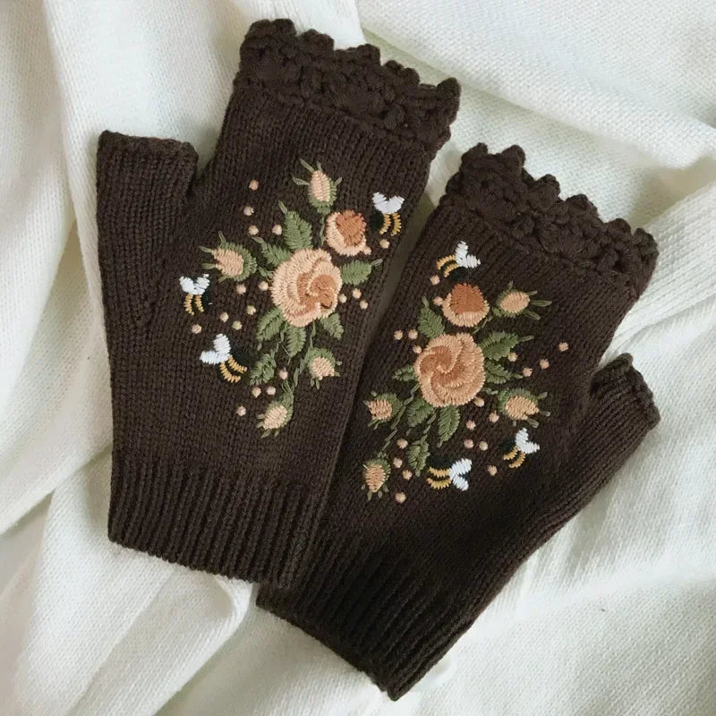Half Finger Gloves Women Knitted Fingerless Winter Gloves Soft Crochet Bee Knitting Faux Wool Fingerless Gloves Wrist Warmer - Ice Cream Cake
