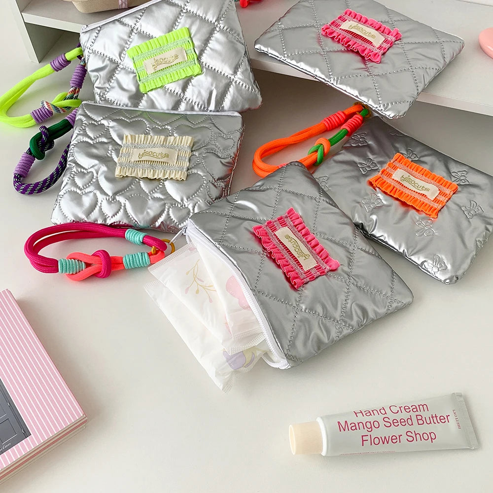 Korean Fashion Square Silver Love Makeup Bag Handbag Trendy Girls Lipstick Storage Bag Gifts Student Stationery Pencil Case New - Ice Cream Cake