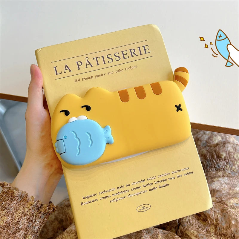 3D Cute Cat Eat Fish Silicone Phone Case For iPhone 17ProMax 17 16 15 14 13 12 Pro Max Funny Cartoon Camera Protection Cover - Ice Cream Cake