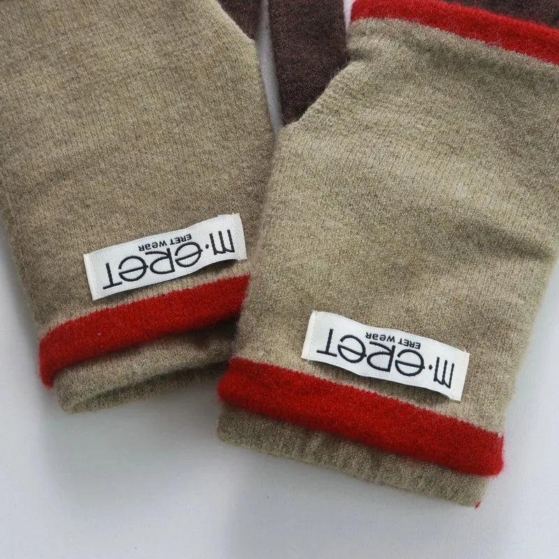 Thickened Leaky Finger Korean Style Ladies Dual-Use Color Matching Knitted Fashion Touch Screen Finger Knitting Wool Gloves - Ice Cream Cake