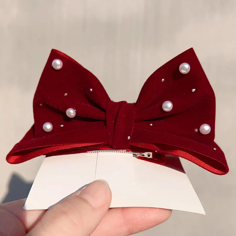 Faux Pearl Velvet Ribbon Hair Clip