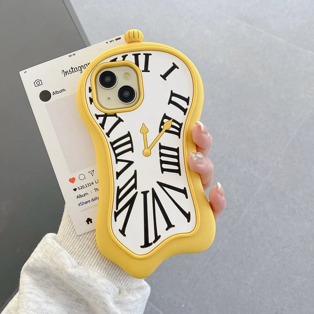 Funny Cartoon 3D Clock Phone Case For iPhone 16 Pro Max 15 14 13 12 Pro Max 11 Anti Fall Soft Silicone Cover - Ice Cream Cake